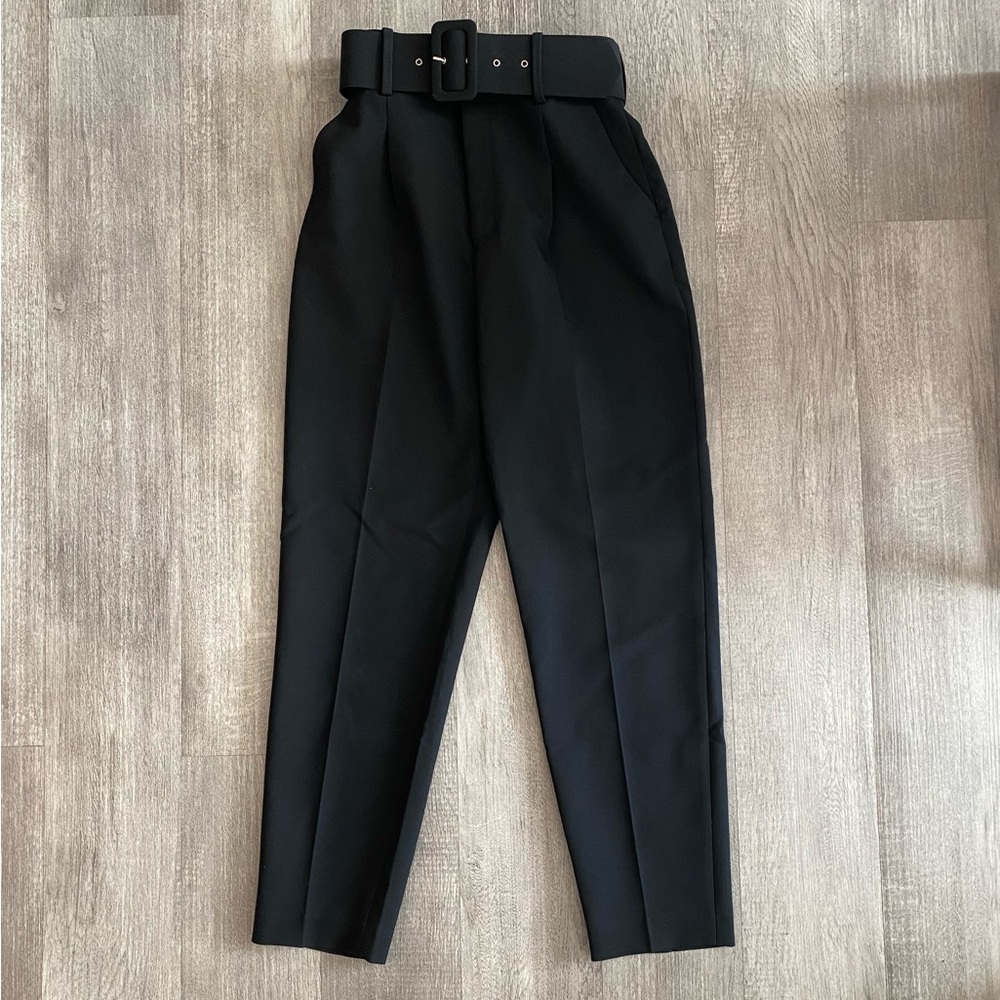 Zara High-Waisted Belted Pants (Black)